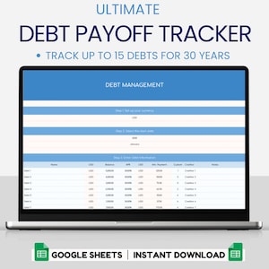 Tracker di rimborso del debito mensile Snowball Avalanche Calcolatrice personalizzata Foglio di calcolo Fogli Google Rimborso prestito carta di credito, Calcoli automatici