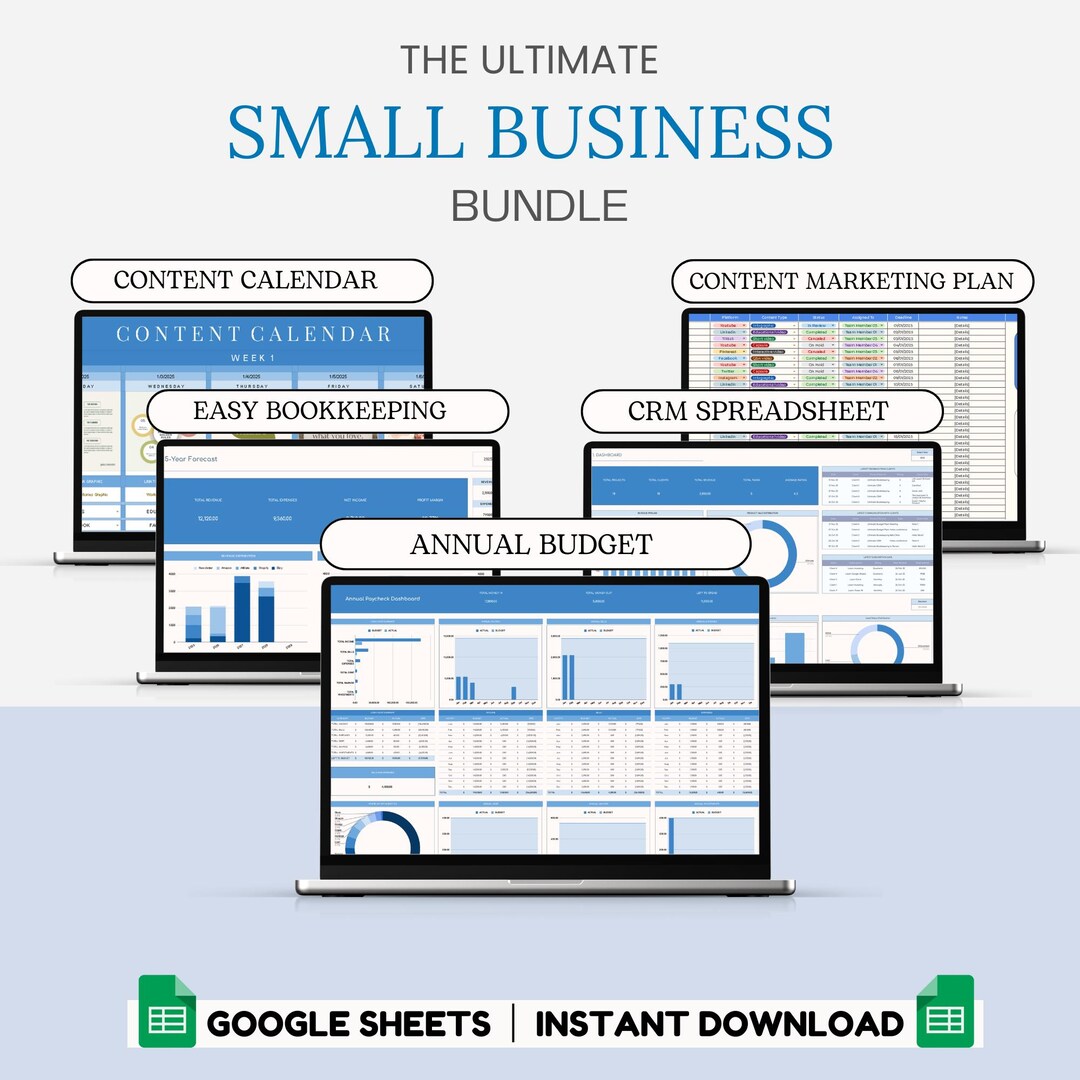Small Business Bundle Spreadsheet Google Sheets Easy Bookkeeping Annual ...