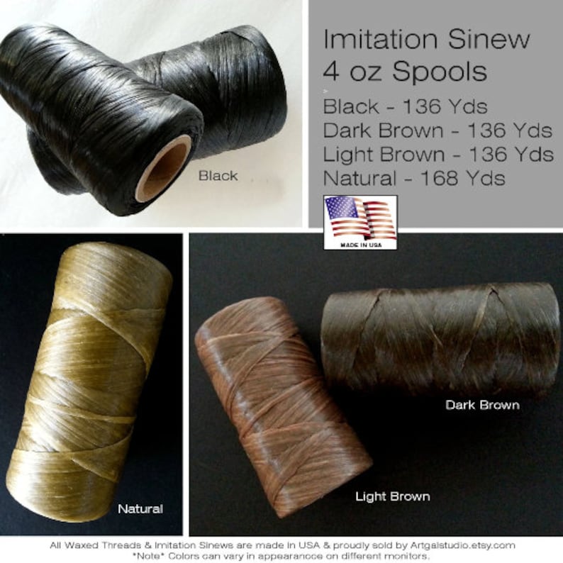 Imitation / Artificial SINEW 4 oz Spool, Waxed, Splittable for Pine Needle Basketry, Leather Craft, Gourd Art, Dreamcatchers, Choose Color image 10