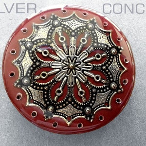 Western Style Concho Cabochon Basket Center, Pine Needle Base in Resin Gold or Silver on Brick Red image 6