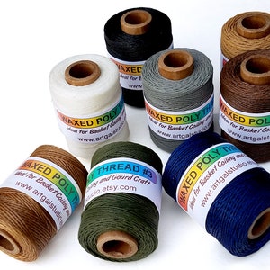 Poly waxed thread, 3 ply, 2 oz in a variety of natural and bright colors