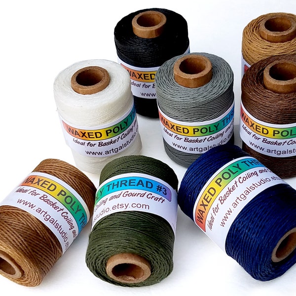 Waxed Poly Thread - 2 oz Spool, Ideal for Pine Needle Baskets, Gourd Art, Leather Craft, Jewelry,  Beading, Dreamweavers, Choose Color