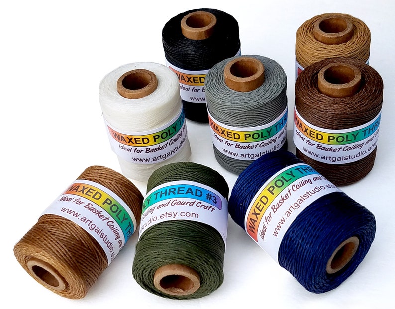 Poly waxed thread, 3 ply, 2 oz in a variety of natural and bright colors