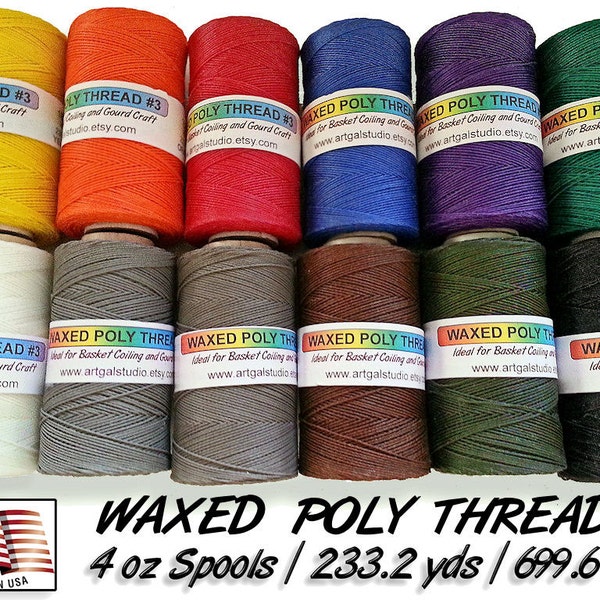 Waxed Poly Thread 4 oz Spool - Choose Color, Ideal for Pine Needle Baskets, Gourd Art, Leather work, Jewelry  Beading & Sewing Crafts