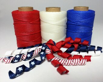 Waxed Threads 3 Spool SPECIAL - Red White & Blue for Pine Needle Basketry, Gourd Art, Dreamweavers, Jewelry Making, Beading, Leathercraft