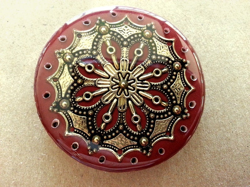 Western Style Concho Cabochon Basket Center, Pine Needle Base in Resin Gold or Silver on Brick Red image 2