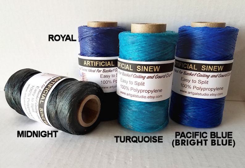 Artificial / Imitation Sinew  4 oz Spools - Blues: Turquoise, Bright Blue, Royal Blue, Midnight