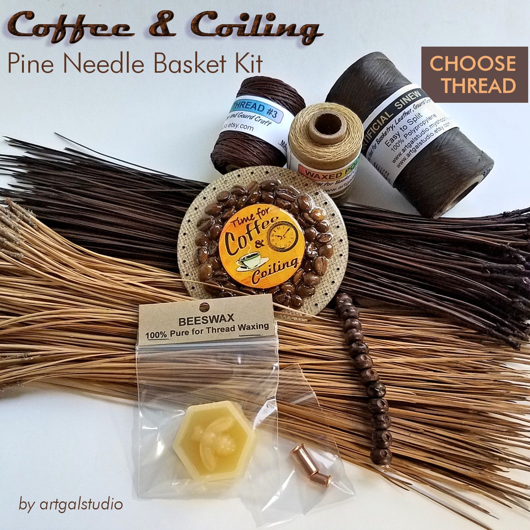 Pine Needle Basket Kit Hand Crafted Center, Natural & Dyed Pine Needles