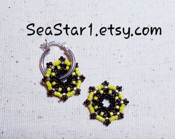 BEADED DO-NUT Earrings - "Bumble Bee" and Sterling Silver