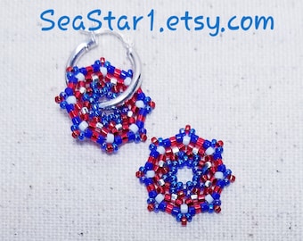 BEADED DO-NUT Earrings - "Fourth of July" and Sterling Silver