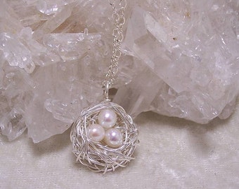 PEARL EGGS - Nest Pendant in Fresh Water Pearl and Sterling Silver