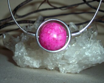 CALCITE (PINK)) -hand-cut -Stone Sphere Necklace