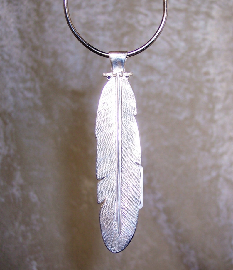REVERSIBLE Stone Inlay Feather Pendant – Pink Calcite, Sugilite, and Sterling Silver image 3