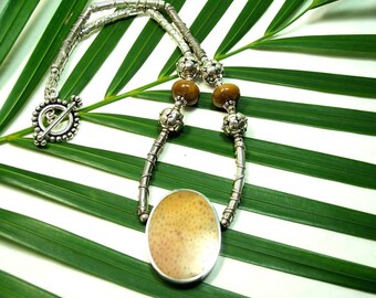 TOO COOL - OOAK Reversible Necklace in Petrified Palmwood, Petrified Wood, and Sterling Silver