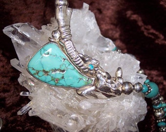 LAVA FLOW - OOAK Necklace in Turquoise, Lab. Opal, and Sterling Silver