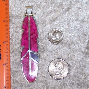 REVERSIBLE Stone Inlay Feather Pendant – Pink Calcite, Sugilite, and Sterling Silver image 5