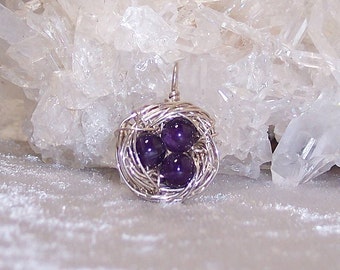 FEBRUARY EGGS - Nest Pendant in Amethyst and Sterling Silver