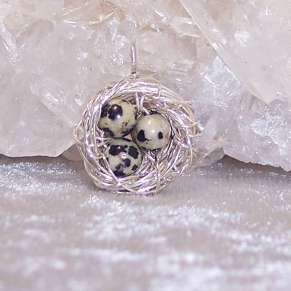 QUAIL EGGS - Nest Pendant in Dalmatian Jasper and Sterling Silver