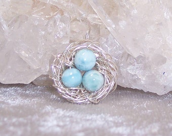 OCEAN EGGS - Nest Pendant in Larimar and Sterling Silver