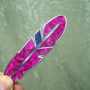 REVERSIBLE Stone Inlay Feather Pendant – Pink Calcite, Sugilite, and Sterling Silver image 2