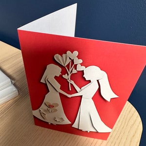 Cartão de casamento Sra. e Sra. • Saudação em branco A6 • Cartão de casal ilustrado com envelope • Presente de casamento LGBTQ+
