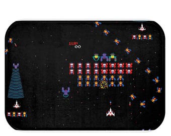 Galaga Bath Mat Videogame Mat Bathroom Decor Geeky Bathroom Arcade Bath Mat Best Gift Retro Bathroom