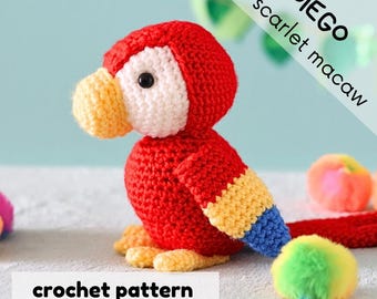 Scarlet Macaw Crochet Pattern: Diego Amigurumi (PDF - US English)