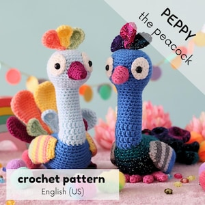 Peacock crochet pattern - Peppy the peacock Amigurumi PDF (English US)