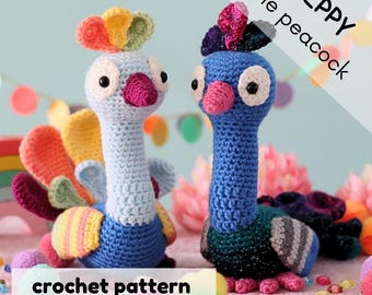 Patrón de pavo real a crochet - Peppy el pavo real Amigurumi PDF (Inglés US)