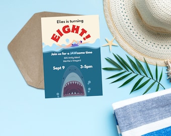 Jaws Birthday Invitation - Shark Themed Editable Template - Instant Download - Ocean Adventure Party Invite