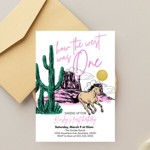How the West Was ONE First Birthday Invitation - Editable Wild West Themed Template - Instant Download - Cowboy Birthday Invite