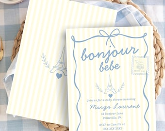 Bonjour Bébé Baby Shower Invitation | Editable French Paris Theme (Digital Download)
