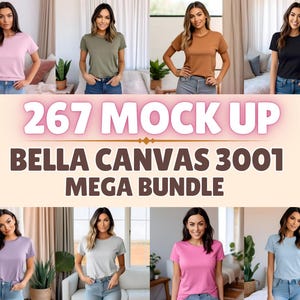 Bella Canvas 3001 Tshirt Mockup  Mega Bundle | 9 Trendy Color&#39;s  | Model Mock | Neutral Casual Simple Bella Canvas T-Shirt Mockups
