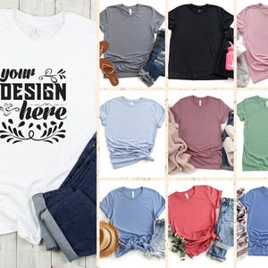 70+ Bella Canvas 3001 Flat Lay T-Shirt Mockup Bündel | 23 Heidefarben | Hochwertige Bekleidungsmockups |  Druck auf Bestellung