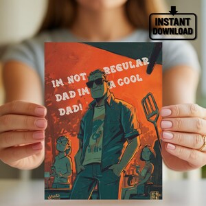 Carte de fête des pères amusante pour papa cool - Pas un père ordinaire, un papa cool - Carte barbecue rétro pour enfant, beau-père ou mari, idée cadeau