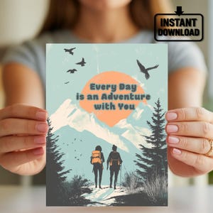 Carte d'aventure de randonnée romantique pour couples - Jolie carte de voeux d'amour de la nature pour un anniversaire, un cadeau de plein air pour un mari, une femme ou un petit ami