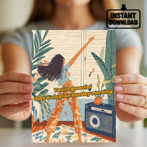 Vinyl Record Lover Card - Sunday Morning Groove Gift, Cute Musical Greeting, Birthday or Special Occasion - 5x7 Digital