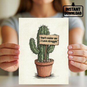 Cartão engraçado de cacto sarcástico – Cartão de felicitações hilário para amantes de plantas para introvertidos e fãs de suculentas – Presente de humor exclusivo