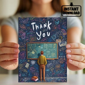 Danke-Lehrer-Karte, Ende des Schuljahres Lehrer-Anerkennungskarte, Tafel-Kunst-Grußkarte, bunte Danke-Karte