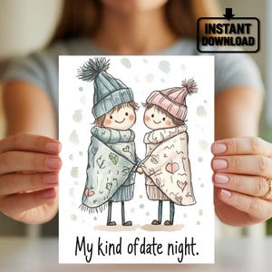 Cartão fofo para noite de encontro de inverno, cartão aconchegante para casal, cartão romântico de aniversário, saudação de amor Hygge para ele ou ela, presente engraçado