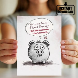 Tarjeta de felicitación divertida con temática de dinero - Diseño de alcancía terapéutica - Tarjeta de humor para amigos, compañeros de trabajo y familiares - Tarjeta para el estrés financiero