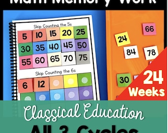 Matemáticas de Educación Clásica: Ejercicios de Memoria para Fundamentos - Ciclo 1 - Hojas de trabajo para educación en casa - Actividades imprimibles - Juego de conteo de saltos para niños