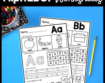 Alphabet Worksheets - Letter Names and Sounds - Kindergarten Preschool Pre-k - Phonics - Handwriting Activities - Homeschool - Homeschooling