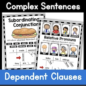 Complex Sentences - Posters and printable activities - subordinating clauses - worksheets for English Grammar - Homeschooling