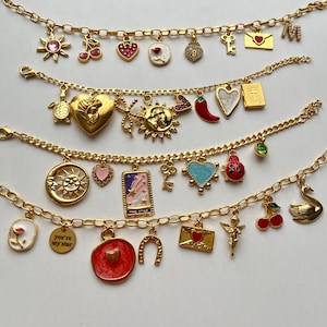 Build Your Own Custom Charm Bracelet for Women,Gold Vintage Chunky Charm Bracelet,Pick Your Charms,Personalized Birthday Gift for Her