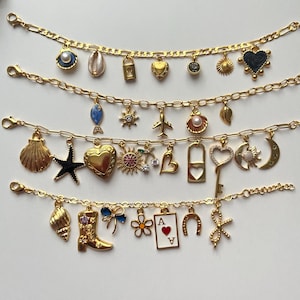 Charm Bracelet for Women,Build Your Own Charm Custom Bracelet,Gold Vintage Chunky Charm Bracelet,Pick Your Charms,Personalized Birthday Gift