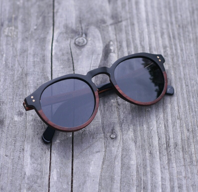 Walnut and Rosewood Wood, Round Style, Wood Sunglasses, by Wear Walters