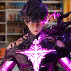 ソロ レベルアップ ソン ジヌ シャドウ アーマー ファン アート フィギュア | 3D プリント モデル | ゲーマー向けギフト | ハンドメイド ギフト | 樹脂製フィギュア | 手描き