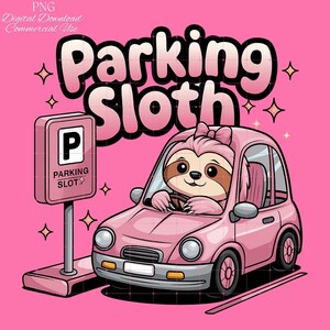 Grappige roze luiaard PNG schattig kawaii luiaard rijden clipart girly auto meme digitale clipart grillige luiaard kunst voor stickers T-shirts cadeau trendy