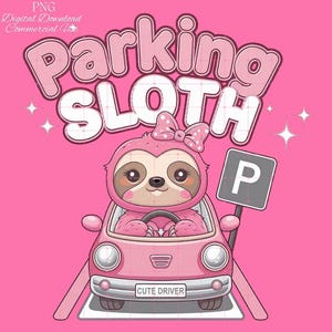 Grappige roze luiaard PNG schattig kawaii luiaard rijden clipart girly auto meme digitale clipart grillige luiaard kunst voor stickers T-shirts cadeau trendy
